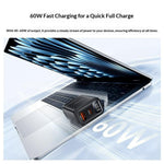 YESIDO YC122 PD 60W Fast Charger USB-A + USB-C Dual Port Digital Display Power Adapter, EU Plug