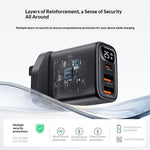 YESIDO YC163C 25W Fast Charger with USB-C to USB-C Cable Digital Display 3-Port Power Adapter, UK Plug