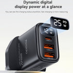 YESIDO YC163C 25W Fast Charger with USB-C to USB-C Cable Digital Display 3-Port Power Adapter, UK Plug