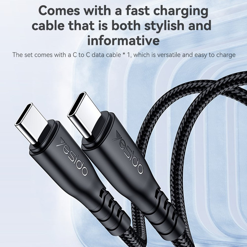 YESIDO YC163C 25W Fast Charger with USB-C to USB-C Cable Digital Display 3-Port Power Adapter, UK Plug