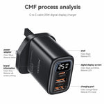 YESIDO YC163C 25W Fast Charger with USB-C to USB-C Cable Digital Display 3-Port Power Adapter, UK Plug