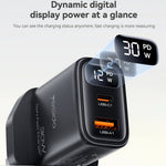 YESIDO YC164 30W Fast Charger USB-A + USB-C Dual Port GaN Power Adapter with Digital Display, UK Plug