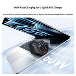 YESIDO YC165 PD 60W Fast Charger USB-A + USB-C Dual Port Digital Display Power Adapter, UK Plug