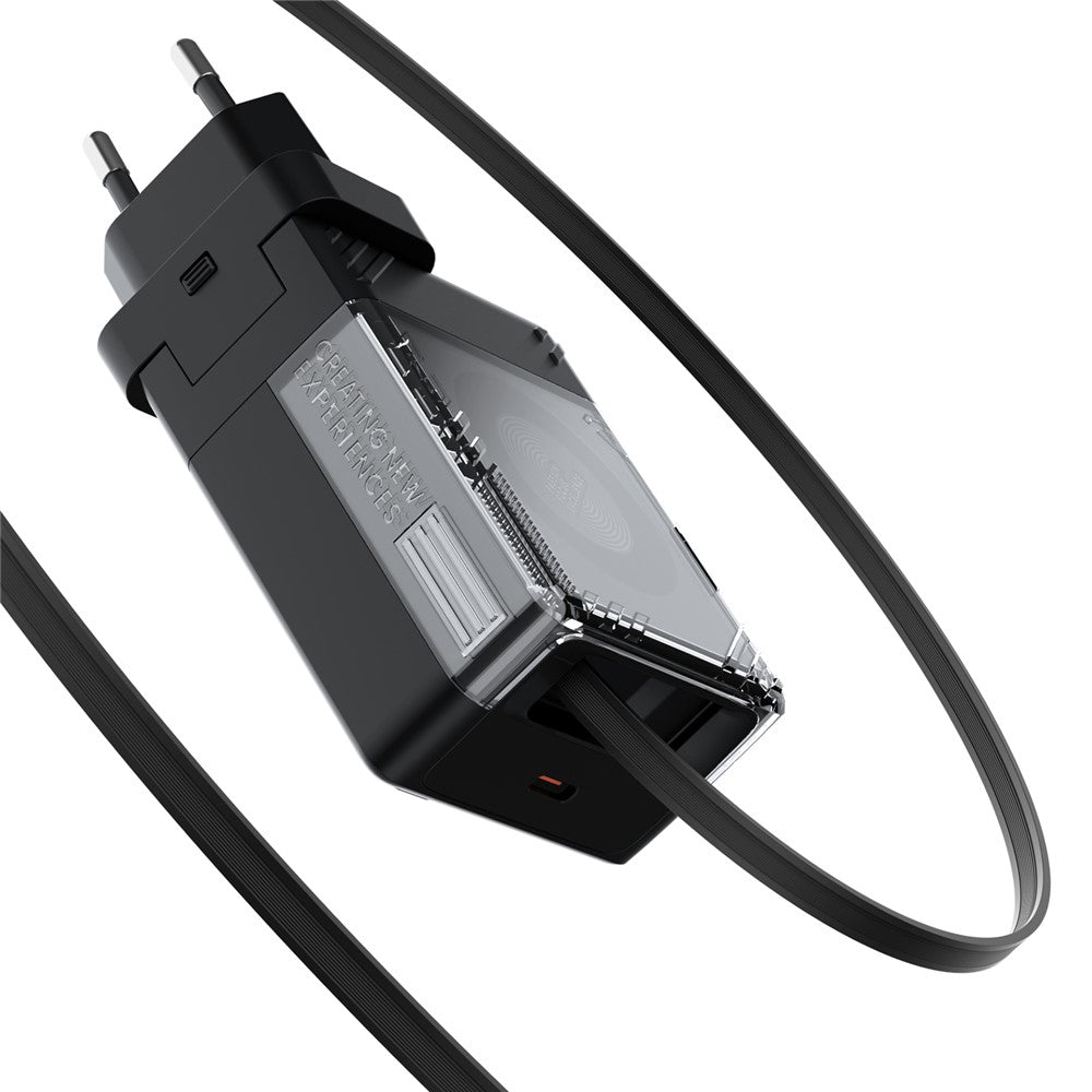 NILLKIN Icecore 65W GaN hurtig vægoplader med udtrækkeligt USB-C-kabel til rejsebrug, EU-stik