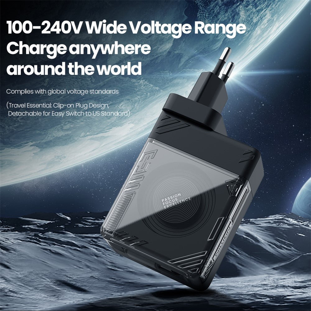 NILLKIN Icecore 65W GaN hurtig vægoplader med udtrækkeligt USB-C-kabel til rejsebrug, EU-stik