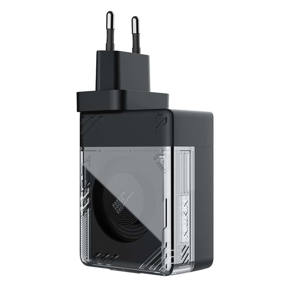 NILLKIN Icecore 65W GaN hurtig vægoplader med udtrækkeligt USB-C-kabel til rejsebrug, EU-stik