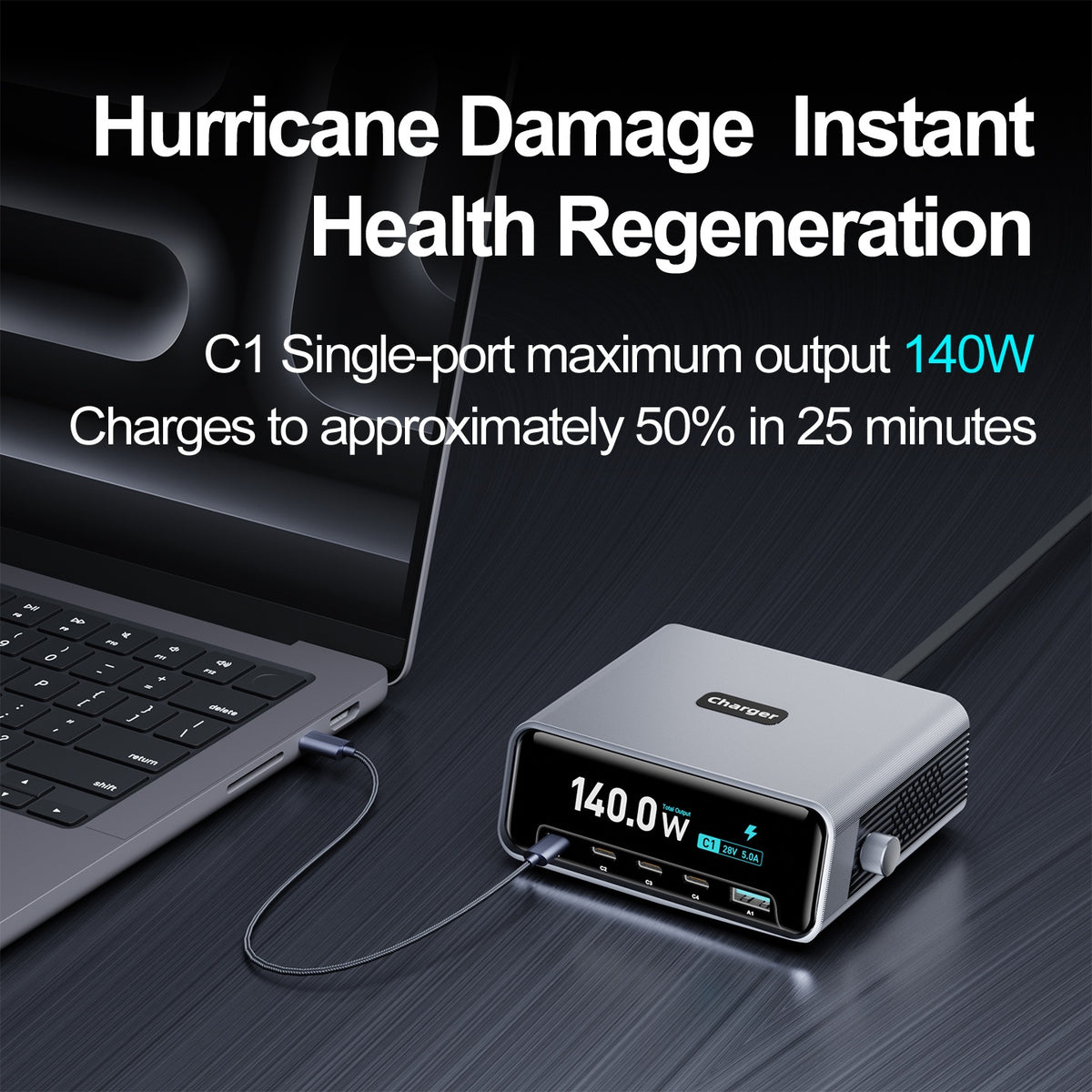 WLX-60G 140W GaN Charger 5 in 1 Smart Display Desktop Fast Charging Station
