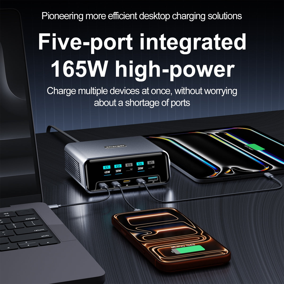 WLX-60G 140W GaN Charger 5 in 1 Smart Display Desktop Fast Charging Station