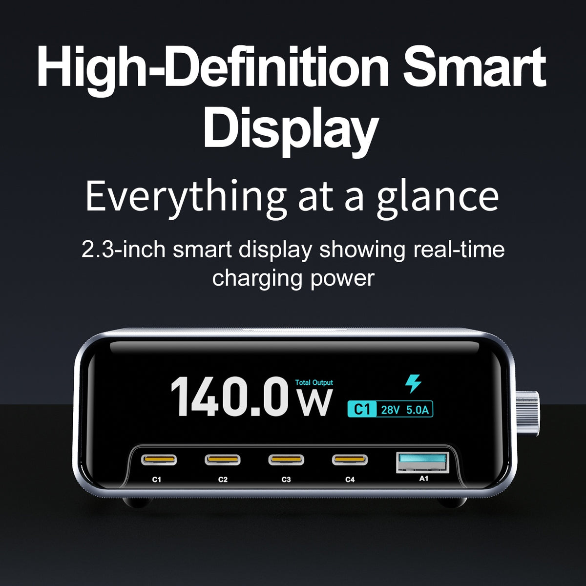 WLX-60G 140W GaN Charger 5 in 1 Smart Display Desktop Fast Charging Station