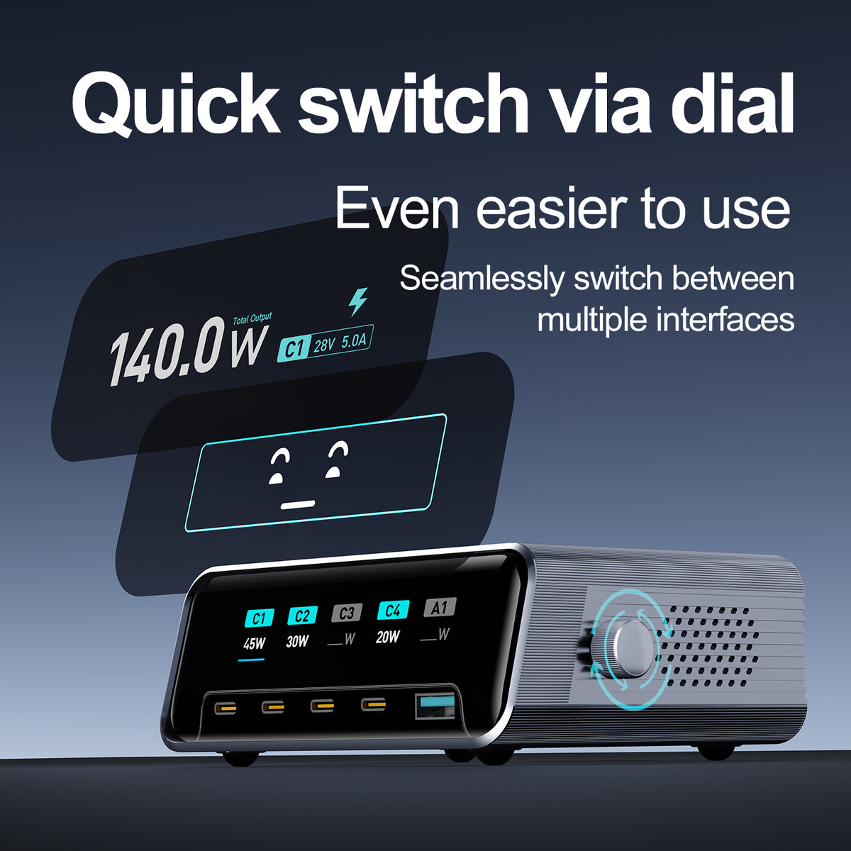 WLX-60G 140W GaN Charger 5 in 1 Smart Display Desktop Fast Charging Station
