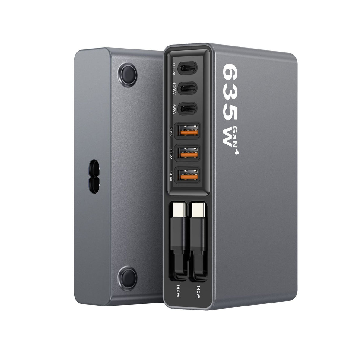 8-Port GaN Desktop Charger 140W Fast Charging Station with Dual Retractable Type-C Cables