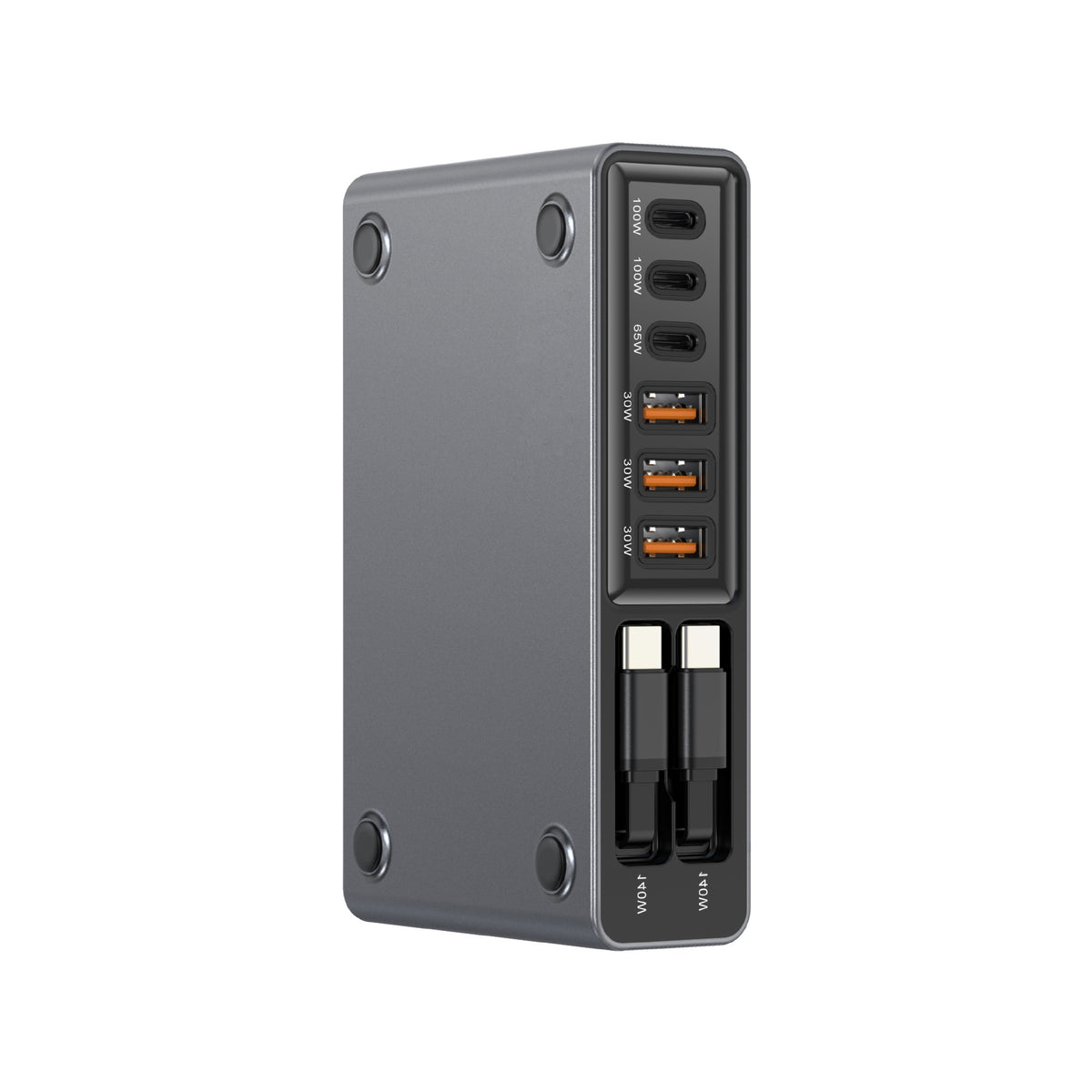 8-Port GaN Desktop Charger 140W Fast Charging Station with Dual Retractable Type-C Cables