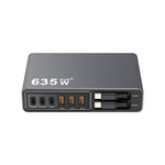 8-Port GaN Desktop Charger 140W Fast Charging Station with Dual Retractable Type-C Cables