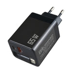 65W GaN Charger with Retractable Cable USB-A + Type-C Travel Adapter for Phone Laptop