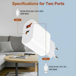 D-POWER 8266 PD 20W Fast Charging Power Adapter USB + Type-C Dual Port Wall Charger, EU Plug