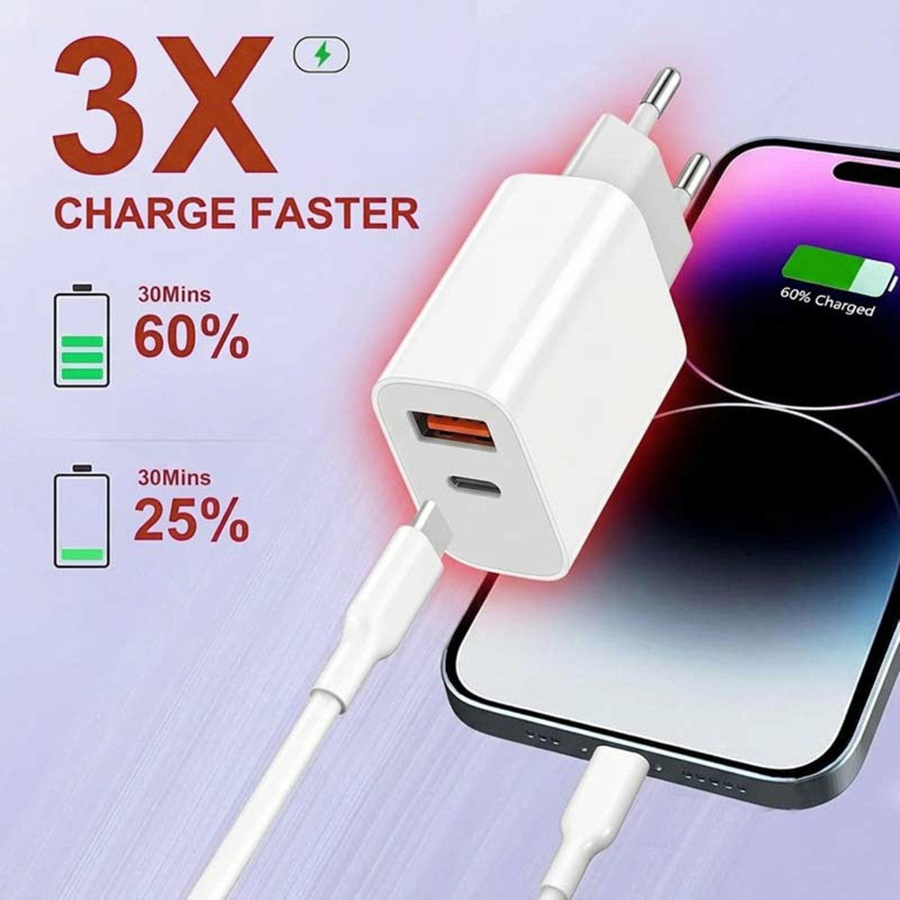 D-POWER 8266 PD 20W Fast Charging Power Adapter USB + Type-C Dual Port Wall Charger, EU Plug