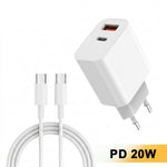 D-POWER 8268 EU Plug PD 20W Fast Charging Dual Port Wall Charger with USB-C to USB-C Cable for Office Home