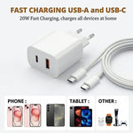 D-POWER 8268 EU Plug PD 20W Fast Charging Dual Port Wall Charger with USB-C to USB-C Cable for Office Home