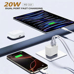 D-POWER 8268 EU Plug PD 20W Fast Charging Dual Port Wall Charger with USB-C to USB-C Cable for Office Home