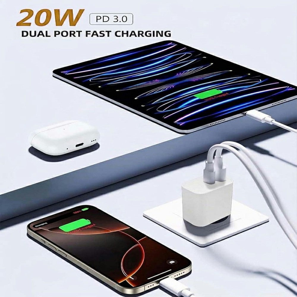 D-POWER 8268 EU Plug PD 20W Fast Charging Dual Port Wall Charger with USB-C to USB-C Cable for Office Home