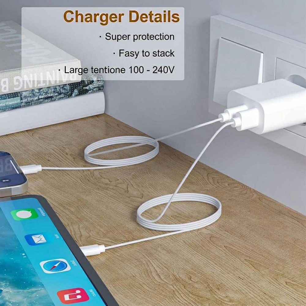 D-POWER 8268 EU Plug PD 20W Fast Charging Dual Port Wall Charger with USB-C to USB-C Cable for Office Home