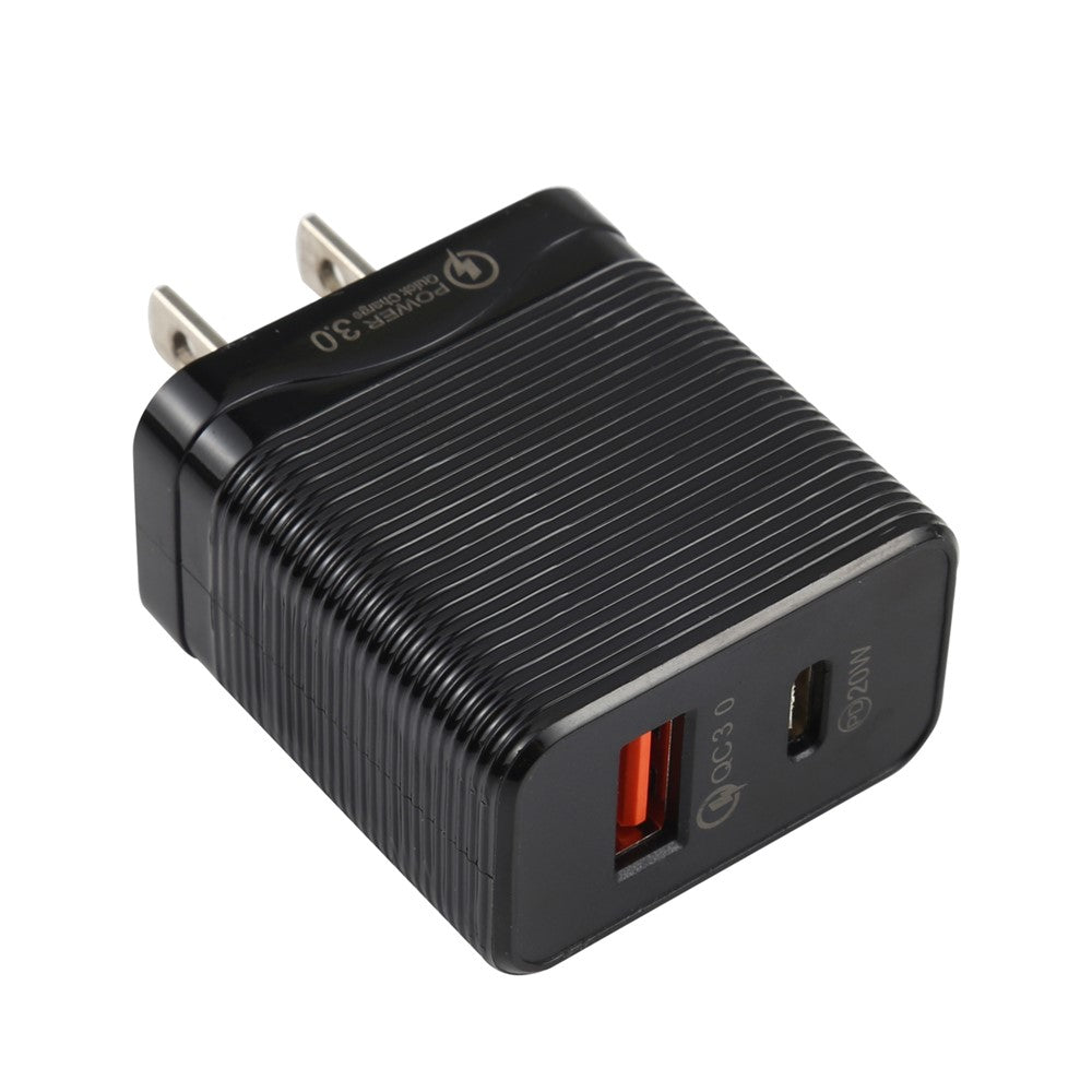 LZ-728 QC 3.0 USB+PD 20W Type-C Travel Wall Charger Fast Charging Phone Adapter for Xiaomi iPhone