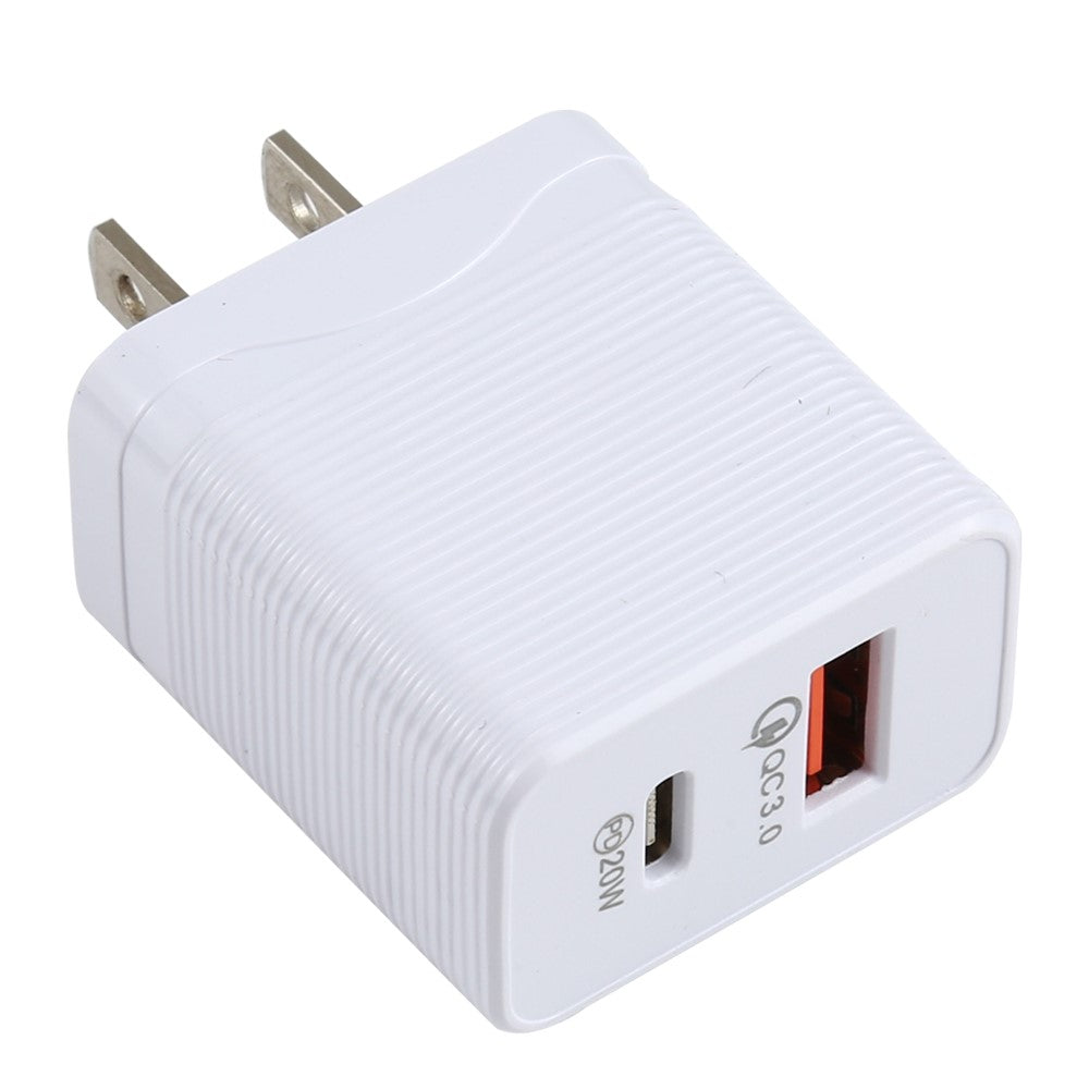 LZ-728 QC 3.0 USB+PD 20W Type-C Travel Wall Charger Fast Charging Phone Adapter for Xiaomi iPhone