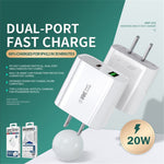 WEKOME WP-U53 20W PD Fast Charging Wall Charger USB-A + Type-C Dual Ports Travel Power Adapter