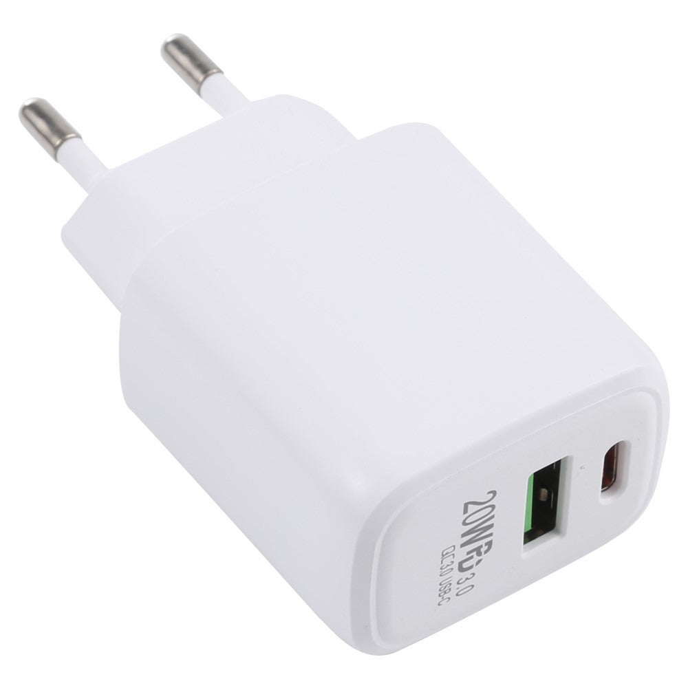 LZ-215A+C 20W QC3.0 USB + PD3.0 Type-C Dual Ports Fast Charging Travel Charger Power Adapter
