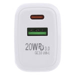 LZ-215A+C 20W QC3.0 USB + PD3.0 Type-C Dual Ports Fast Charging Travel Charger Power Adapter