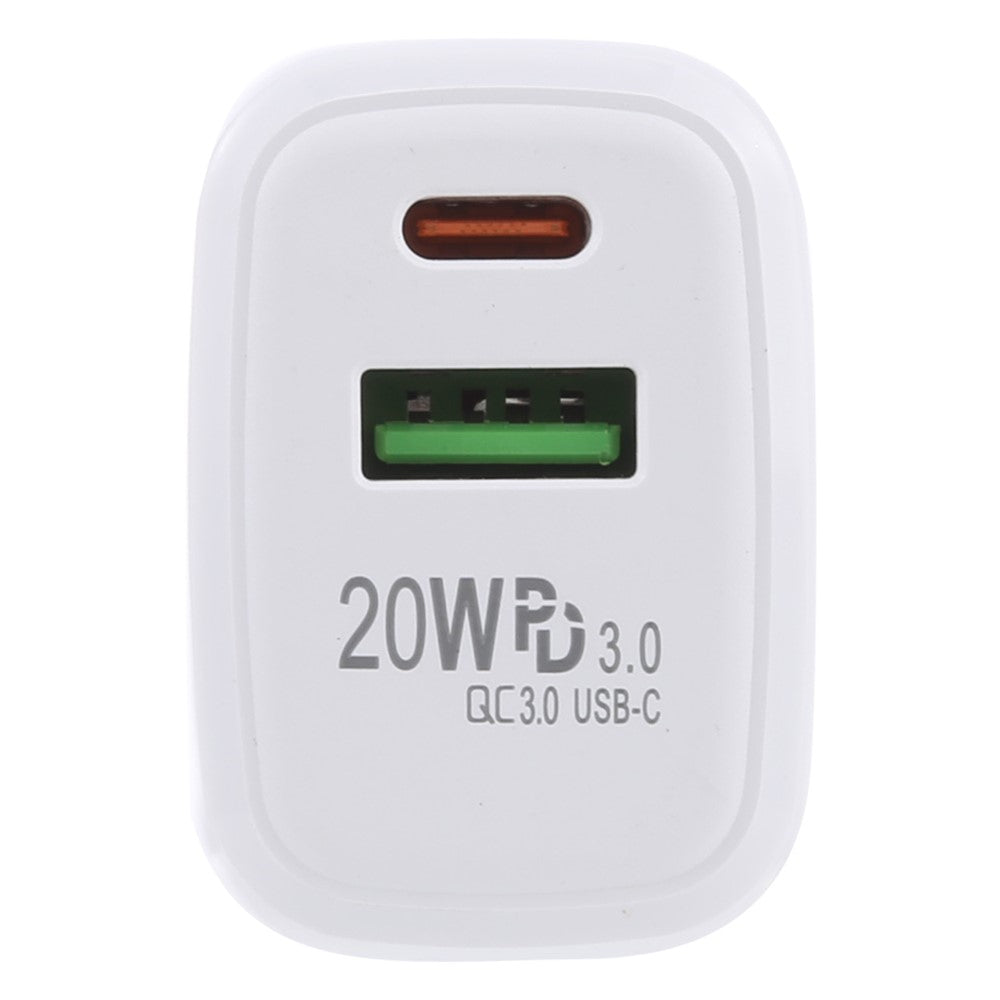 LZ-215A+C 20W QC3.0 USB + PD3.0 Type-C Dual Ports Fast Charging Travel Charger Power Adapter