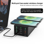 HHW-888W Dobbelt trådløs opladningsdock USB-A USB-C QC3.0 PD-opladerhub LED-skærm Telefon Tablet Laptop Hurtigladestation