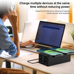 HHW-888W Dobbelt trådløs opladningsdock USB-A USB-C QC3.0 PD-opladerhub LED-skærm Telefon Tablet Laptop Hurtigladestation