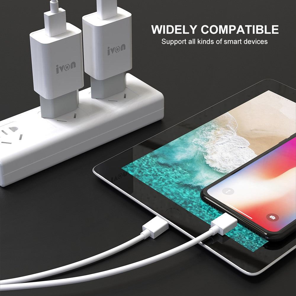 IVON AD-33 2.1A Mobile Phone USB Charger Travel Power Adapter Plug + 1m Micro USB Data Cable