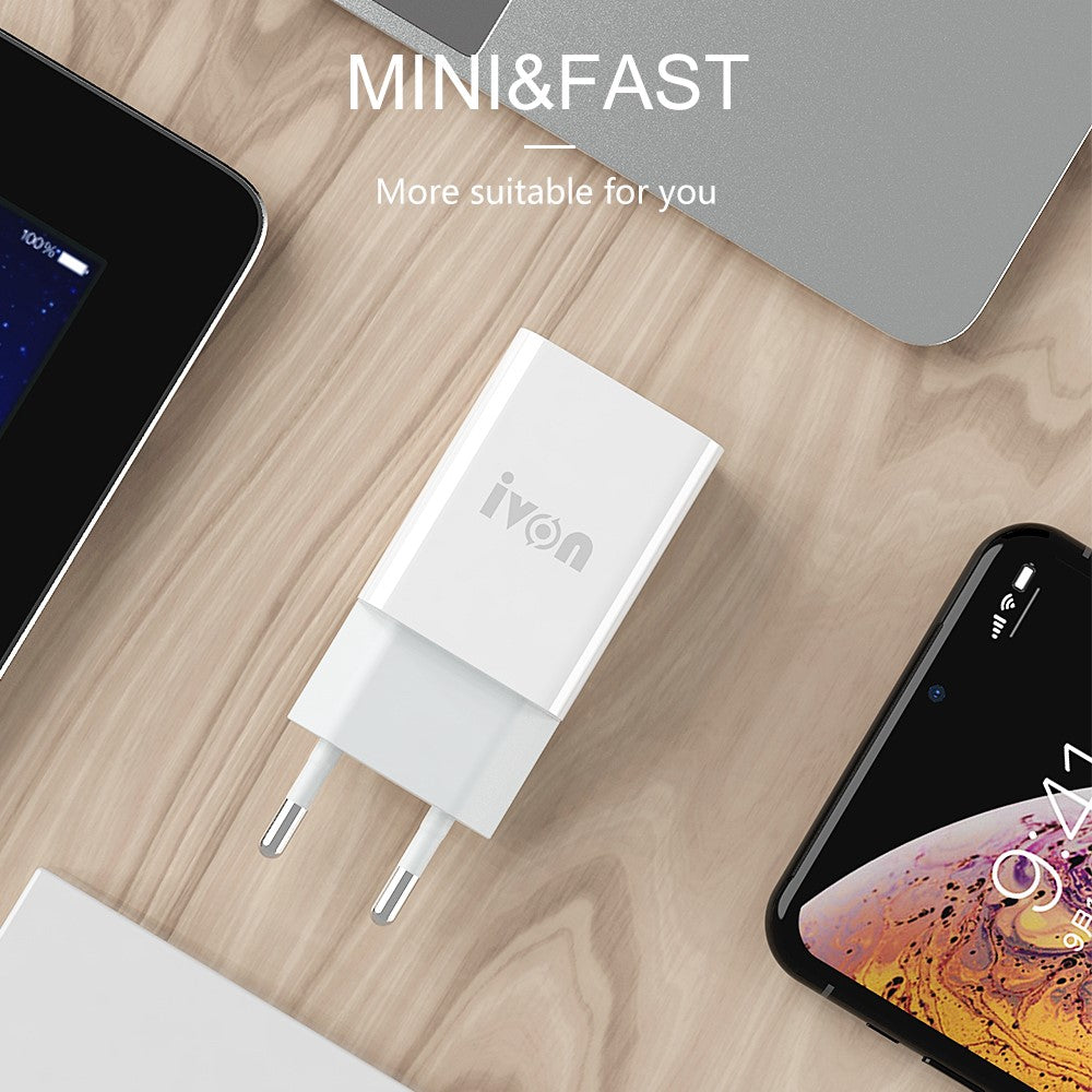 IVON AD-33 2.1A Mobile Phone USB Charger Travel Power Adapter Plug + 1m Micro USB Data Cable