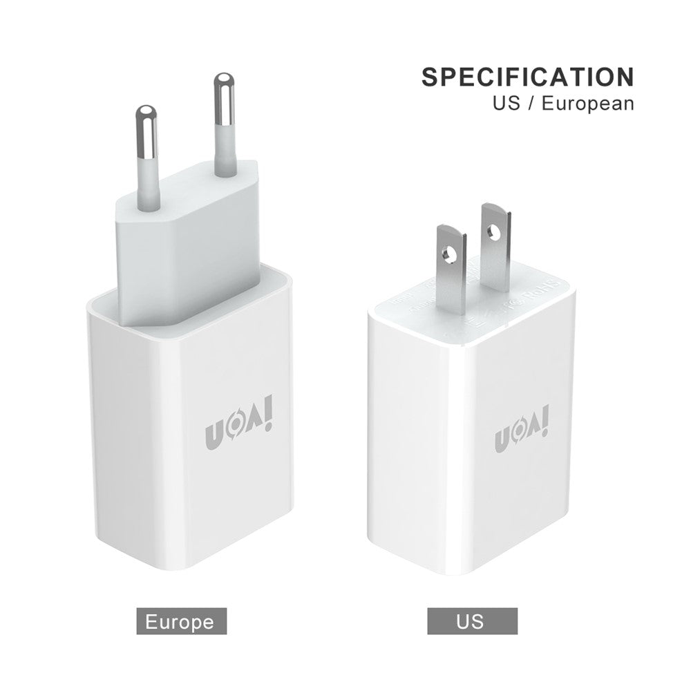 IVON AD-33 2.1A Mobile Phone USB Charger Travel Power Adapter Plug + 1m Micro USB Data Cable