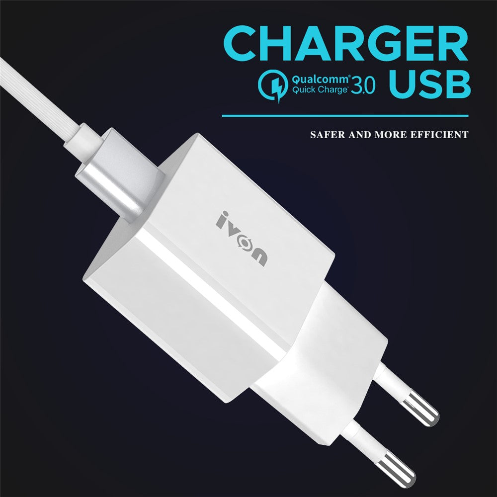 IVON AD-35 3A High Current Fast Charger Travel Power Adapter QC3.0 USB Wall Charger + 1m Micro USB Data Cable