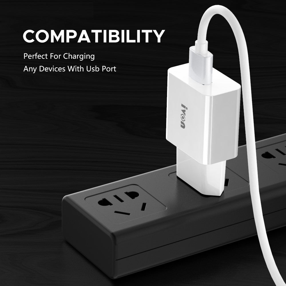 IVON AD-35 3A High Current Fast Charger Travel Power Adapter QC3.0 USB Wall Charger + 1m Micro USB Data Cable
