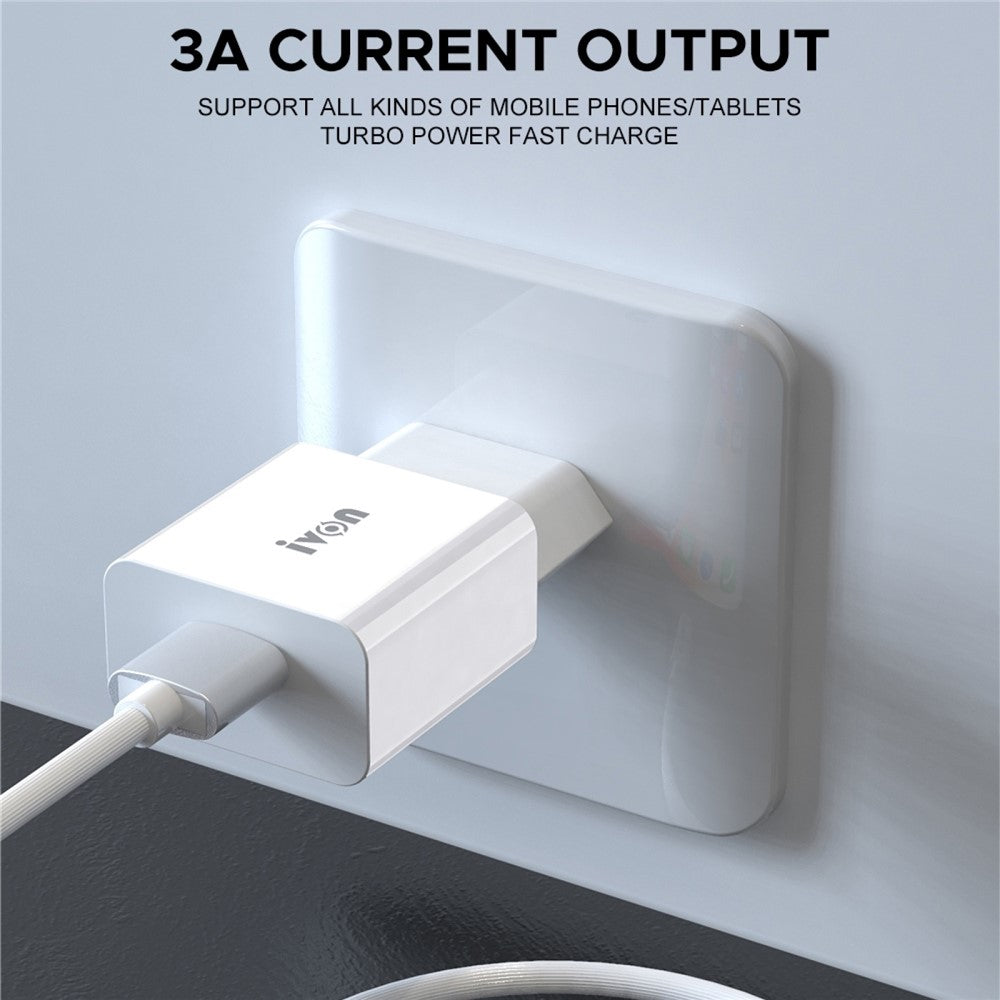 IVON AD-35 3A Fast Charging Travel Power Adapter QC3.0 USB Wall Charger + 1m Type-C Data Cable