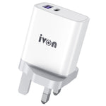 IVON AD52 Portable 18W PD Charger Type-C + USB Dual Ports Power Adapter