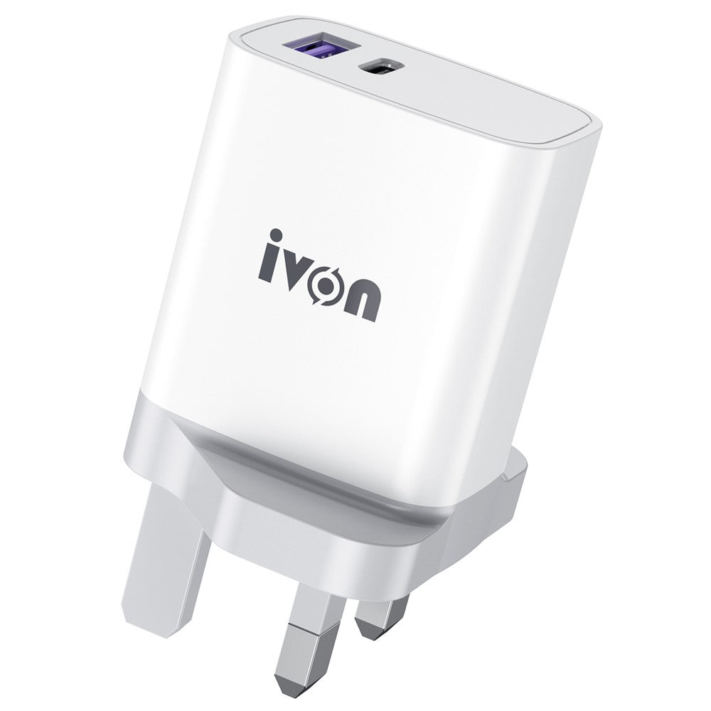 IVON AD52 Portable 18W PD Charger Type-C + USB Dual Ports Power Adapter