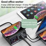 X9D 110W USB+PD Smart Multi-Port Oplader + Trådløs Oplader til iPhone iPad AC100-240V Anti-Skrid Opladningsstation