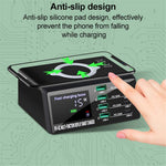 X9D 110W USB+PD Smart Multi-Port Oplader + Trådløs Oplader til iPhone iPad AC100-240V Anti-Skrid Opladningsstation