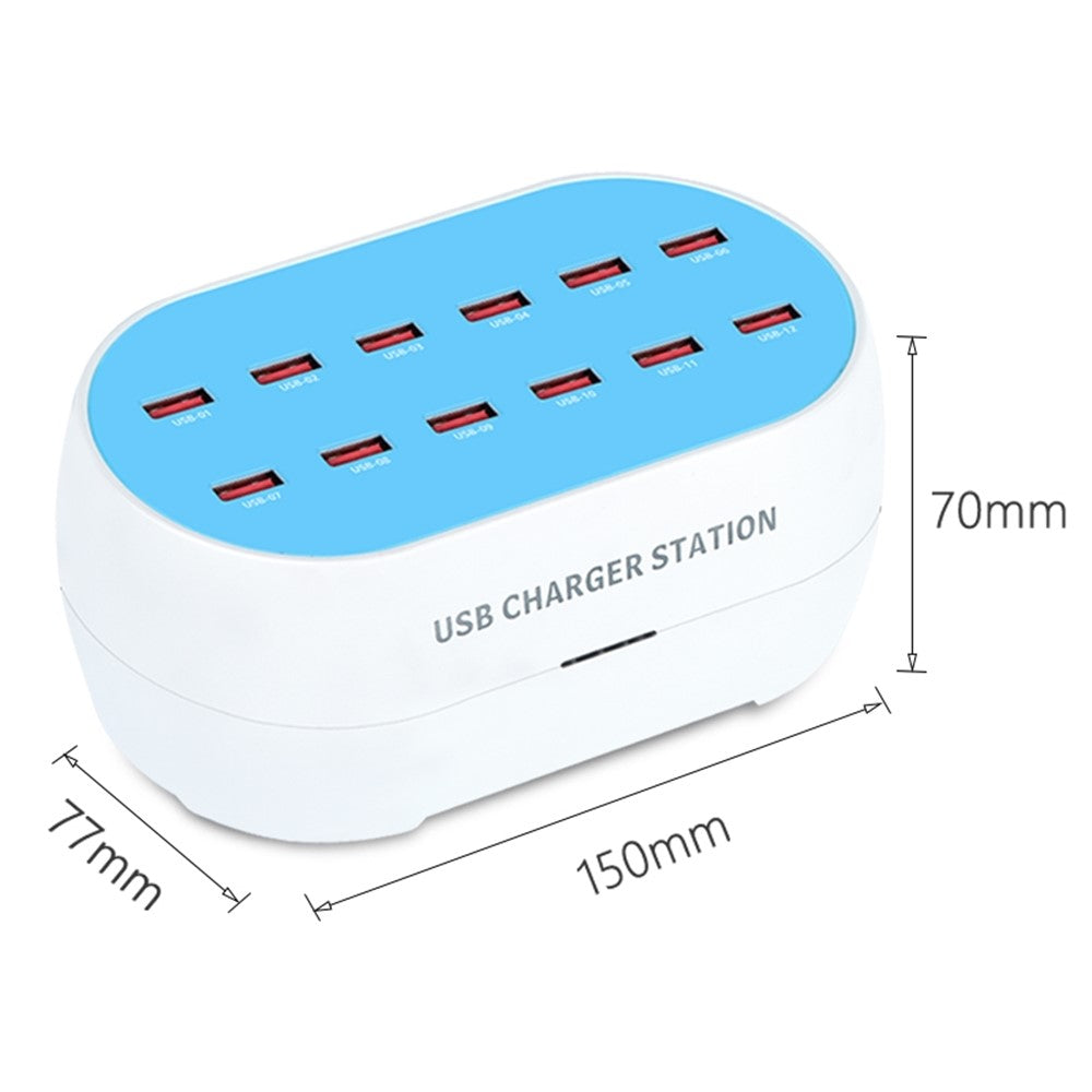 830-12 120W AC100-240V 12 Ports USB Smart Charger Phone Tablet Fan Lamp Charging Dock Splitter Station