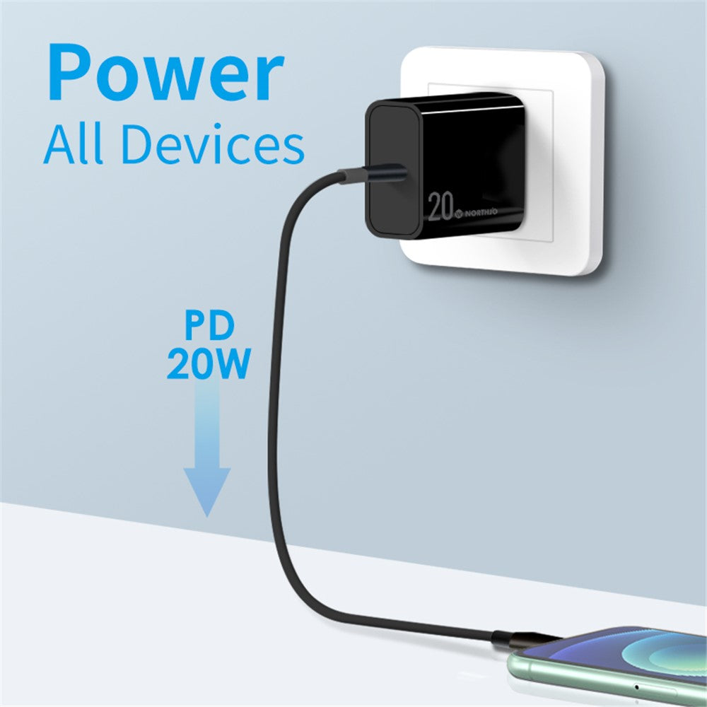 NORTHJO NOPD200601AU PD 20W Type-C Port Home Travel Wall Charger Fast Charging Power Adapter