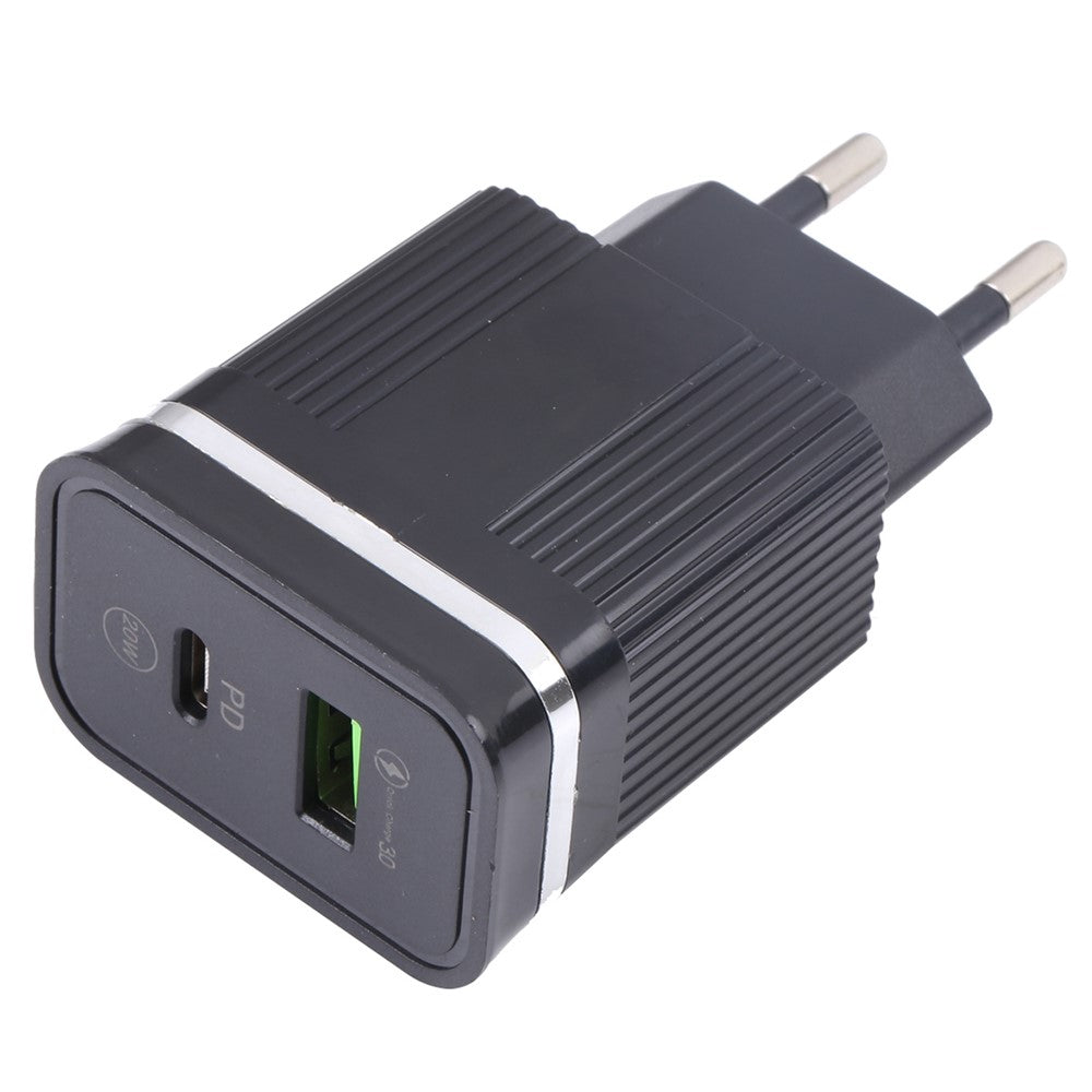 46-A2C2 20W PD + QC3.0 USB Fast Charger Type-C / USB-A Dual Port Power Adapter