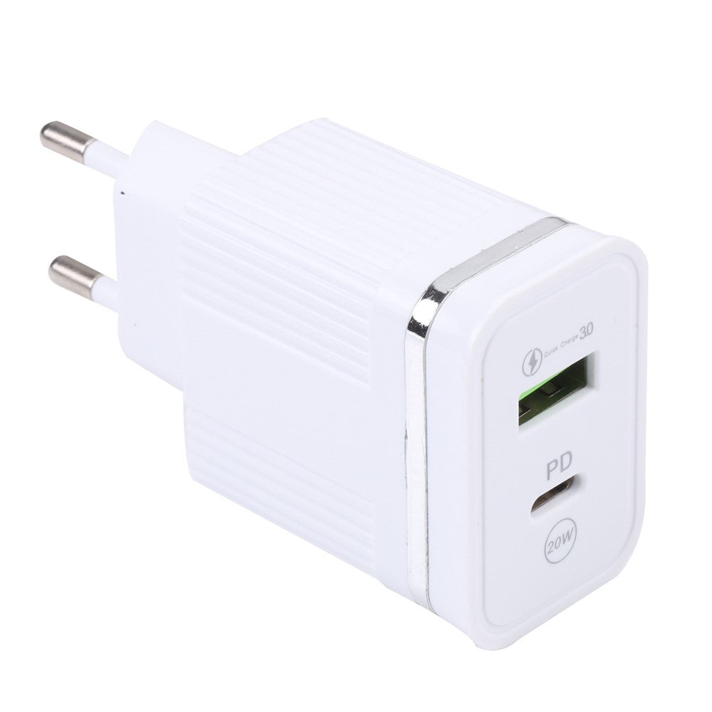 46-A2C2 20W PD + QC3.0 USB Fast Charger Type-C / USB-A Dual Port Power Adapter