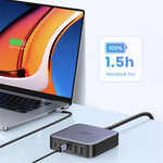 UGREEN 200W 4 USB-C + 2 USB-A GaN Hurtigoplader Sæt Multi-Port Desktop-oplader med 1m 100W Kabel + 1.5m Strømkabel