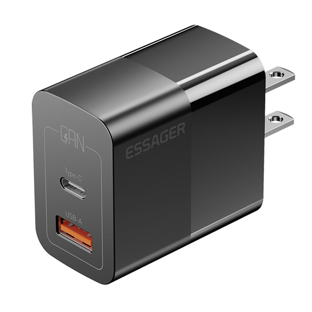 ESSAGER 33W USB-A + Type-C Hurtigopladningsadapter GaN Dual Port Vægoplader