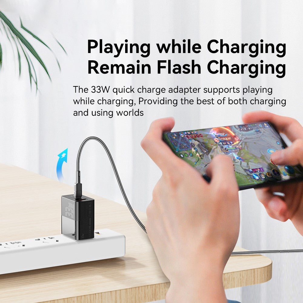 ESSAGER 33W USB-A + Type-C Hurtigopladningsadapter GaN Dual Port Vægoplader